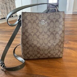 Coach Signature Canvas Mollie Bucket Bag with Olive Leather Strap